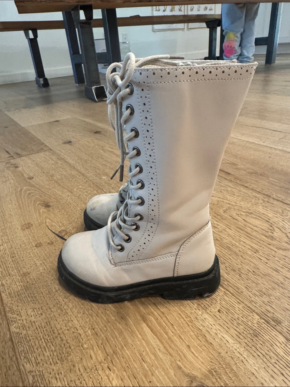 Cream Lace-Up Tall Combat Boots